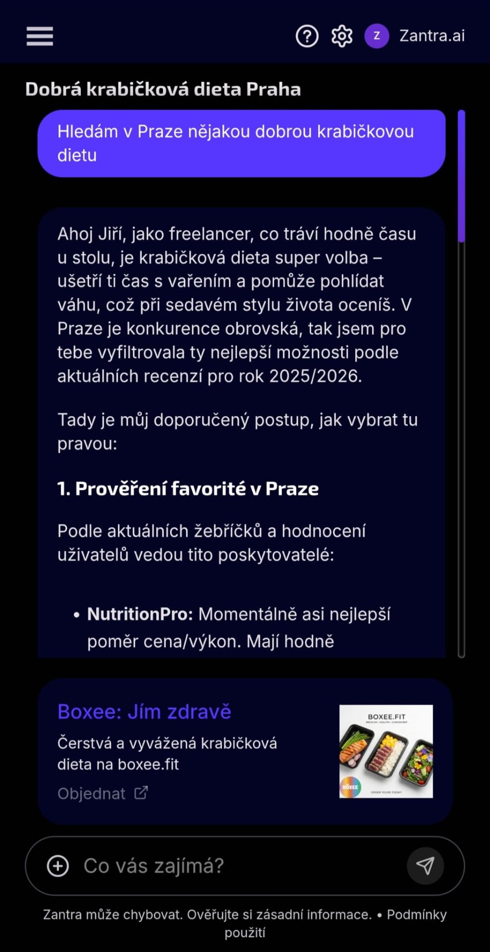 Zantra AI – lokální doporučení s Boxee